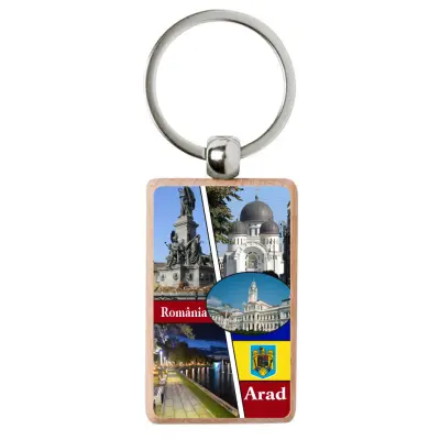 Arad romania, colaj, breloc din lemn, model 011